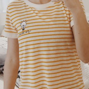 old navy yellow striped “free thinker” tee
